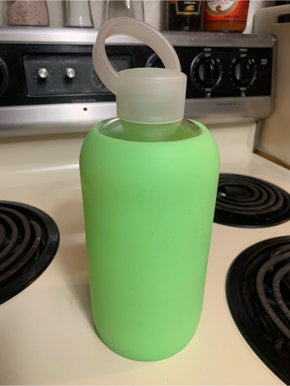 Saint fluorescent green bkr Silicone Glass Water Bottle 32oz 1L - Picture 3 of 6